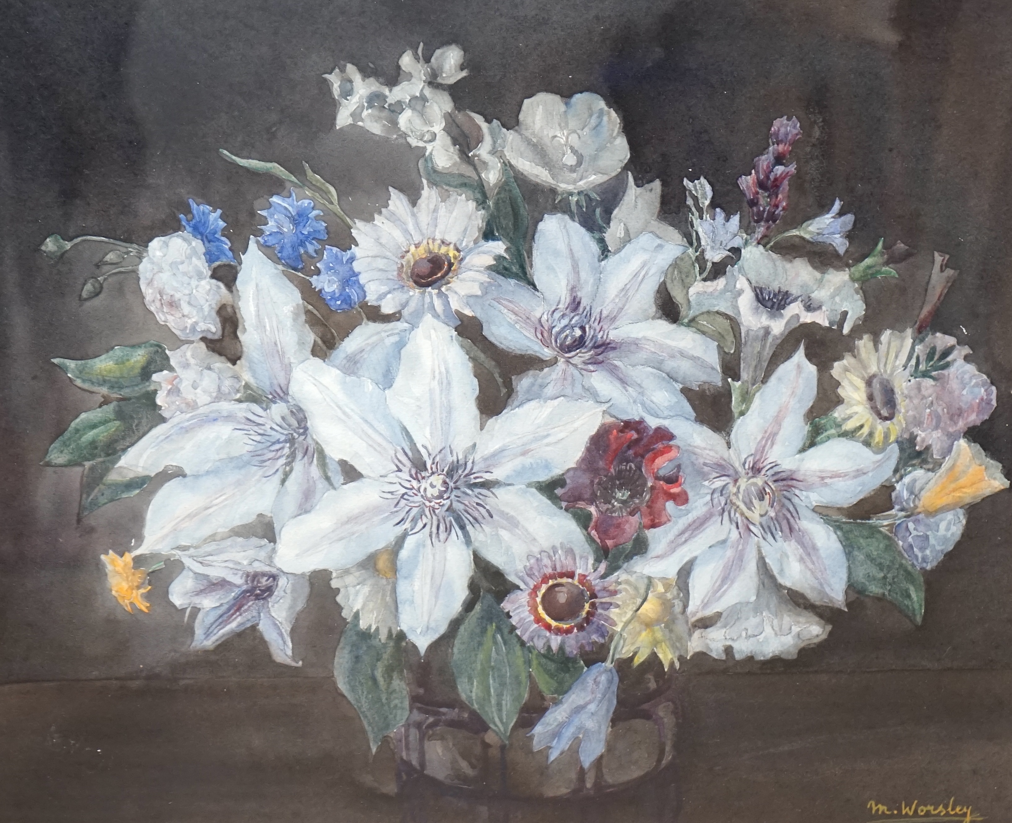 Margaret Worsley (20th. C), watercolour, Still life of a bowl of flowers, signed 37 x 44cm. Condition - good